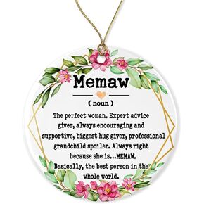 Memaw Noun Ornament - Christmas Ornament for Memaw - Mother's Day Ornament - Memaw Gifts - Memaw Definition - Keepsake Printed on Both Sides, White