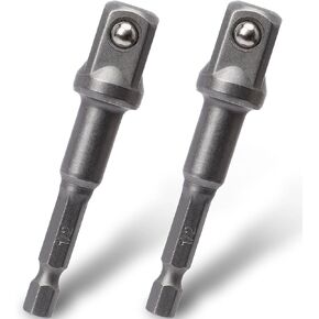 OIIKI 2 Pack 1/2 inch Square Socket Adapter Bit Set, Hex Impact Driver Power Bits, Extension Socket Adapter for Automotive DIY-1/4 Hex Shank