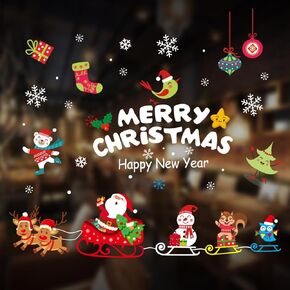 Christmas Window Clings - Reusable Static Xmas Tree Snowflake Santa Merry Christmas New Year Glass Decals PVC Stickers for Window, Perfect DIY Ornaments for Home, Office, School, Family Party (MA-044)