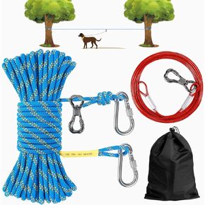 XiaZ 100FT Dog Tie Out Cable, Portable Dog Run Trolley System with 10FT Runner Lead, Reflective Dog Line for Camping, Yard, Outdoor Events for Large Medium Small Dogs up to 350lbs