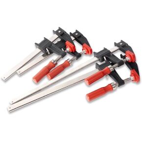 Bessey BESSEY GSCC4PK-C Clamp Set for Woodworking, F-style with Wood Handle, Replaceable Pads, 2 x 6 In and 2 x 12 In, 600 lb, Red/Black/Silver