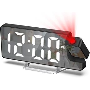 Newest 7.9in Projection Alarm Clock, Digital Clock with 180° Rotatable Projector, Brightness-Adjustable, Dual Alarm, Large Screen, 12/24H, Temperature Display, Snooze for Heavy Sleepers