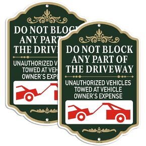 Large Do Not Block Any Part of The Driveway Sign - 2 Pack, 12" x 18" Rust Free Aluminum No Parking Sign, Weatherproof, Fade Resistant, Easy Mounting.