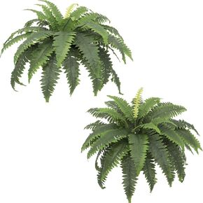 4 Bundles Artificial Fern Fake Boston Fern - Artificial Plants Outdoor Fake Greenery UV Resistant - Faux Fern Shrubs Plants Porch Decor Window Frame Balcony Home Garden Decoration