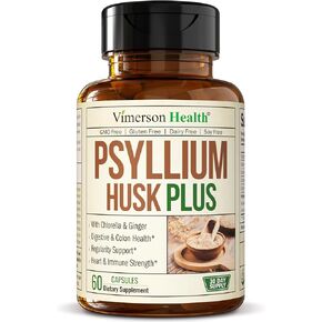 Psyllium Husk Powder Capsules. Fiber Supplement for Digestive, Colon & Gut Health - Dietary Fiber Pills Help Keep You Regular. Antioxidant & Energy Support for Men & Women. Vegan, Non-GMO. 60 Capsules