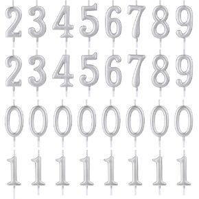 32 Pieces Numeral Birthday Candles Silver Cake Glitter Candles Number 0-9 Cake Decoration for Child's Milestone Birthday Celebration Ten-Year Milestone Anniversary Party Celebration (Silver) in Kuwait