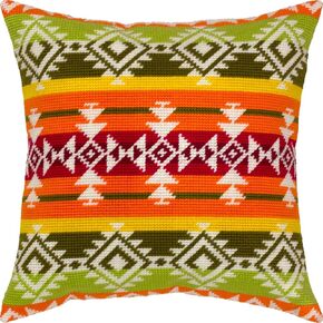 Brvsk Ornamental Embroidery Kit for Adults and Beginners — Puebla Mexican Pattern 16″ × 16″ with Clear, Precise Printed Design on Cotton Canvas; Includes 2 Needles, Yarn, and Easy-Read Chart