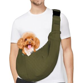 PETLOFT Reversible Dog Cat Sling Carrier, Small Dog Carrier, Adjustable Dog Sling, Hands Free Cross Body Carrier with Collar Hook for Dog/Cat/Bunny up to 11lb, Black