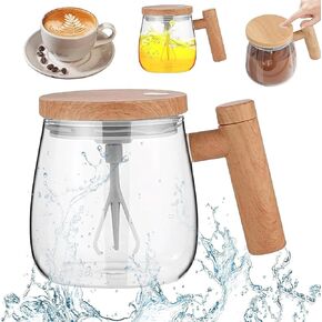 Electric Mixing Mug, 13.5oz Electric Self Mixing Cup with Lid, Self Stirring Coffee Cup, Electric High Speed Stirring Cup with Detachable Stirring Rod, for Office/Travel/Home Coffee (transparently)