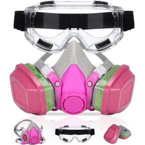 Reusable Respirators Half Facepiece Cover and Anti-Fog Safety Goggle Set Half Face Cover for Painting, Welding, Spraying, Sanding, Against Dust, Chemicals