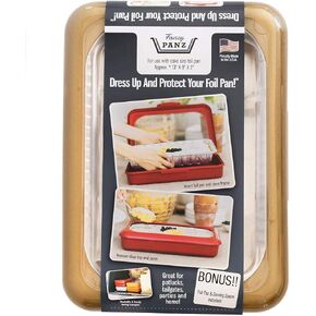 Fancy Panz 9x13- Inch Foil Cake Pan Dress Up & Protect Your Foil Pan Made in USA, Foil Pan & Serving Spoon Included. Hot or Cold Food. Stackable for easy travel. (Denim Blue)