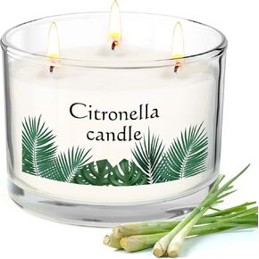 Citronella Candles Outdoor Large: 3-Wick Bucket Candle for Home Patio Candle up to 80 Hours, Summer Camping Huge Candle, Natural Soy Wax Lemograss Candle for Outside Garden Backyard Balcony