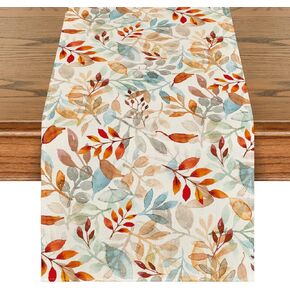 Artoid Mode Beige Eucalyptus Leaves Fall Table Runner, Seasonal Autumn Kitchen Dining Table Decoration for Outdoor Home Party 13x72 Inch
