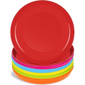 Kids Plates Set of 12 Toddler Plastic Plates - BPA FREE Microwave and Dishwasher Safe Reusable Plastic Children's Plates Brightly Colored 7 Inch Dinner Plates