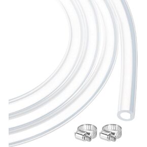MECCANIXITY 10ft Clear Silicone Rubber Tubing 1/4" ID 3/8" OD Plastic Tube Flexible Air Hose for Brewing, Wine Making, Pump Siphon, 6mm x 10mm, with 2pcs Clamps
