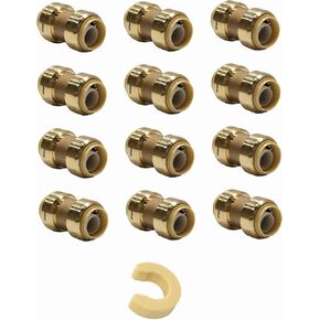 (Pack of 12) EFIELD 3/4 Inch Straight Coupling Push-Fit Fitting to Connect Pex, Copper, CPVC with a Disconnect Clip