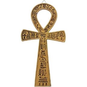 Ebros Small Crux Ansata Egyptian Golden Ankh Wall Decor Figurine 7.25"Long New Age Mysticism With Egyptian Hieroglyphs Symbol of Life Health Stability And Balance
