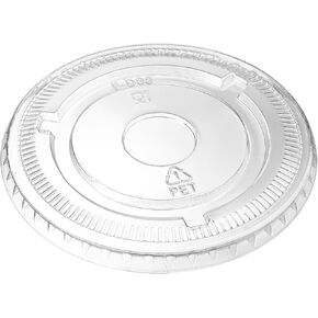 Comfy Package, [100 Count] Clear (No Hole) Flat PET Plastic Lids 98mm Rim for 12, 16, 20 & 24 oz. Milkshake Cups