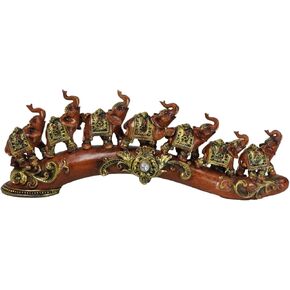 Ebros Feng Shui Adorned Elephant Herd On Great Migration Journey Figurine in Tuscany Dark Mahogany Finish Vastu Symbol of Success Luck Fortune Prosperity Home Decor Sculpture Elephants Statue