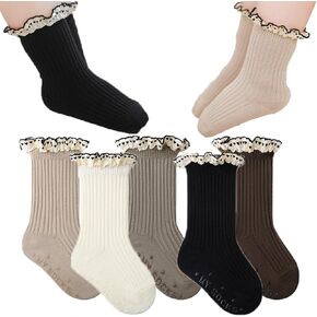 TIBE PINCESS Baby Girls Vintage Frilly Ankle Crew Socks Toddler Lace Plaid Ribbed Dress Socks