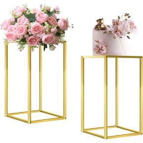 TUSPEU Wedding Flower Stand,2 Pcs Wedding Centerpieces Vase,Metal Column Geometric Plant Stand,Wedding Decorations Display Rack Decorations for Events Reception,Birthday,Party,Middle Size