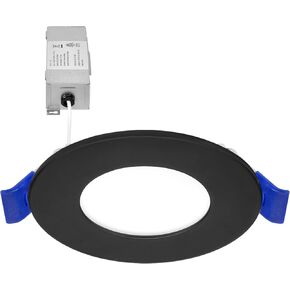 Maxxima 3 in. 5 CCT Ultra Thin Recessed LED Downlight, 400 Lumens, Slim Canless Light, IC Rated, 5 Color Temperature Selectable 2700K/3000K/3500K/4000K/5000K, Dimmable, Black Trim, J-Box Included