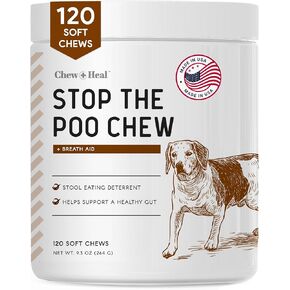Stop The Poo Chew Coprophagia Treatment for Dogs - 120 Soft Chews Dog Treats for Bad Breath and Deterrent for Dogs Eating Poop - Boosts Gut Health