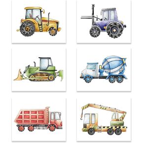 YIMEHDAN Watercolor Truck Wall Art Print- Playroom or Nursery Boy Bedroom Decor-Colorful Cartoon Construction Car Canvas Print (Set of 6)-Unframed-8X10 inch