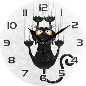 Cat Wall Clock Vintage Round Colorful Silent Non Ticking Battery Operated Accurate Arabic Numerals Design Xmas Decorative for Kitchen Living Room Bedroom Office(10 Inch)