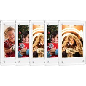 5 Pack Acrylic Polaroid Refrigerator Magnet Picture Frames, Clear Mini Frames for Instant Photos, 2.36 x 3.54 Inch Magnetic Instax Frame for Refrigerator Display