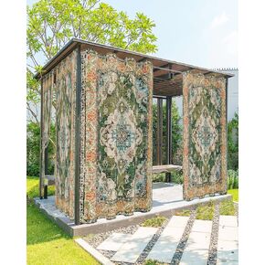 Rustic Boho Outdoor Curtains for Patio Waterproof, Grommet Privacy Curtain Drapes Weatherproof Outside Curtains for Porch GazeboPergola Cabana 2 Panel 54x84inch Ethnic Turkish Floral Geometric
