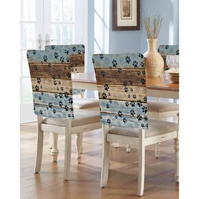 Beige Brown Chair Covers - 4 Pcs Dining Room Chair Back Covers, Dog Paw Prints Chair Slipcovers, Country Farmhouse Wooden Removable Chair Protectors Covers for Kitchen/Banquet/Party 19"x20"