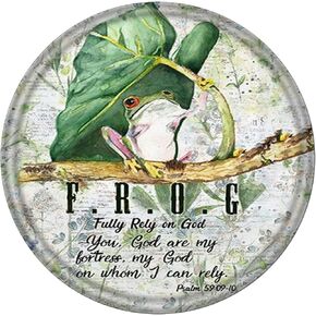 Krouterebs Frog Fully Rely On God Vintage Round Metal Tin Signs for Street Garage Family Cafe Bar Farm Wall Bathroom Decoration Crafts Metal Tin Sign 12x12inch