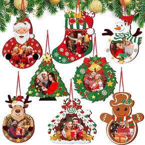 Yalikop 16 Pcs Christmas Photo Frame Ornaments Wooden Christmas Picture Frame Christmas Tree Decoration DIY Xmas Photo Frame Keepsakes for Xmas Party Decorations Winter Holiday Gifts (Light Ball) in Kuwait