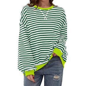Women Oversized Striped Sweatshirt Color Block Long Sleeve Crewneck Pullover Top Casual Loose Sweatshirts