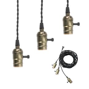 Simple Deluxe 27FT Triple Bulb Hemp Rope Pendant Light Cord with Independent Switch, Suitable E26 Socket with Independent Switch, for Industrial Retro DIY Deco, 3 Socket