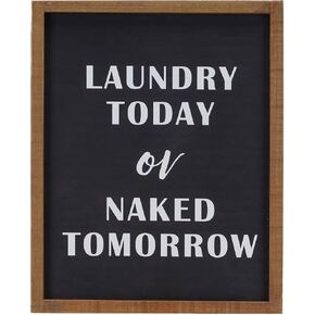 Laundry Today Or Naked Tomorrow Laundry Sign Farmhouse Wooden Laundry Room Signs Wall Decoration Laundry Sign Wall Art Decor - Black, 12.01" x 15" in Saudi Arabia