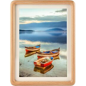 11x14 Picture Frame in Natural Walnut Wood, Solid Wooden Frames with Mat to 8.5x11 Photo, Poster Frames for Wall Gallery and Tabletop.