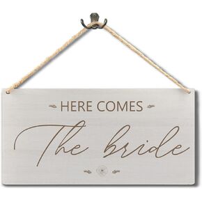Ring Bearer sign,Wedding Sign Here Comes the bride Hanging Wood Sign,Ring Bearer Hanging Sign,Here Comes The Bride Sign,Wedding decor,5.7×11.7 Inches