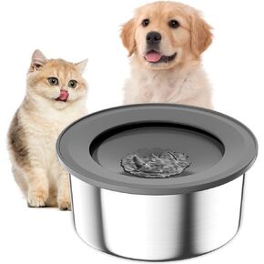 Omobolanle 2L Large Capacity Dog Water Bowl, No Spill Water Bowl for Dogs, Slow Water Feeder Stainless Dog Bowl No-Slip Pet Water Dispenser for Dogs, Cats, Pets Grey in Kuwait