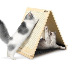 Cat Scratchers for Indoor Cats, Double-Sided Cat Scratcher with Natural Sisal, Cat Scratch Pad for Cat Scratch Cat Scratcher Lounge, Durable Solid Wooden Structure, 16.5 x 10.8in