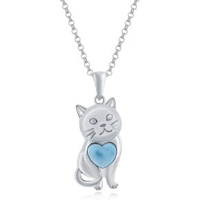 Beaux Bijoux Larimar Dog or Cat Necklace for Women - Paw Print Gift for Dog and Cat Lovers - Dog and Cat Jewelry for Women - Natural Larimar Gemstone in Sterling Silver