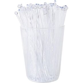 Gmark 6 Inch Plastic Round Top Swizzle Sticks 100 ct Clear, Ball Head Stirrer 100 Pack GM1003D