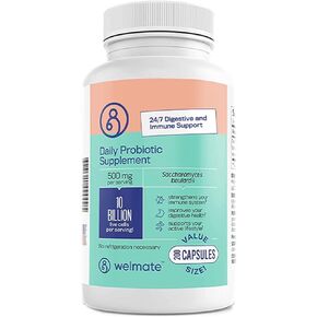 WELMATE Saccharomyces Boulardii | Daily Probiotic Supplement | 10 Billion CFU | Immune Support | Digestive Health | Vegan | Organic | Gluten Free | Non GMO | Men & Women | 200 Veggie Capsules