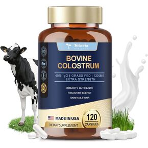 Bovine Colostrum Supplement Capsules Calostro 1200mg - 40% IgG Grass Fed Extra Strength Natural Bovine Colostrum for Humans No Fillers, 120 Counts Capsules