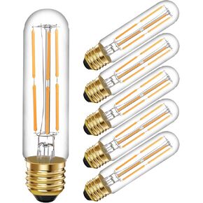 6 Pcs E26 T10 LED Tubular Light Bulbs, Warm White Edison Bulb 2700K 4W Dimmable T10 Led Bulb for Pendant Lights, Lamps, Outdoor Long Light Bulbs (4W, 2700K)