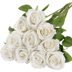 N&T NIETING Artificial Silk Roses Flowers with Long Stem, 10pcs Realistic Roses for DIY Bouquet Home Wedding Decoration Party, Black