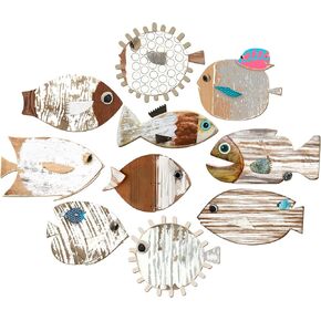 10 قطع من ديكور جدار السمك، ديكور جدار السمك الخشبي، ديكور حائط الشاطئ، ديكور جدار خشبي لمدرسة الأسماك، فن جداري بحري، ديكور الحمام، المحيط الساحلي، ديكور جدار المنزل، وليس نمط ثلاثي الأبعاد (الحنين) in Kuwait