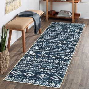 Lahome Farmhouse Moroccan Runner Rug,Washable 2x4 Kitchen Runners Non Slip Rubber Backing Entry Rug Runner,Rustic Tribal Style Black White Bathroom Sink Entryway Laundry Throw Rug