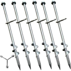 Ground Anchors Screw in 6 Pack-12 Inch Heavy Duty Galvanized Hex Head Tent Stakes Kit for Swing and Trampoline Set High Wind Solid Metal Dog Tie Out Stake